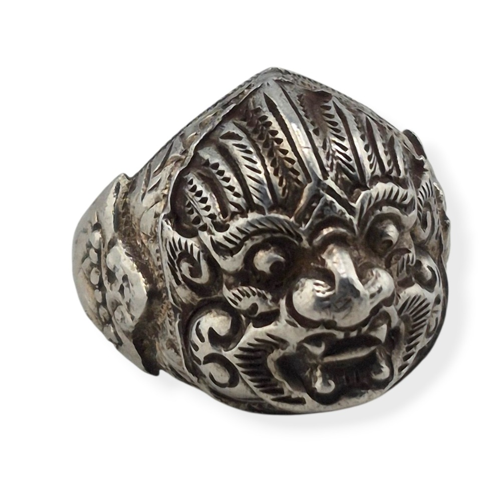 Vintage Sterling Silver Made in Siam Thai Khon Mask Ring Mens Size 9.5